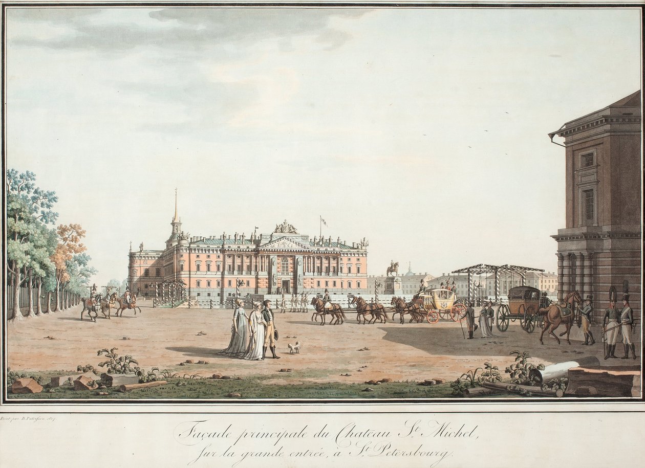 Uitzicht op het Michaelpaleis en het Connetableplein in St. Petersburg, 1800 door Benjamin Paterssen