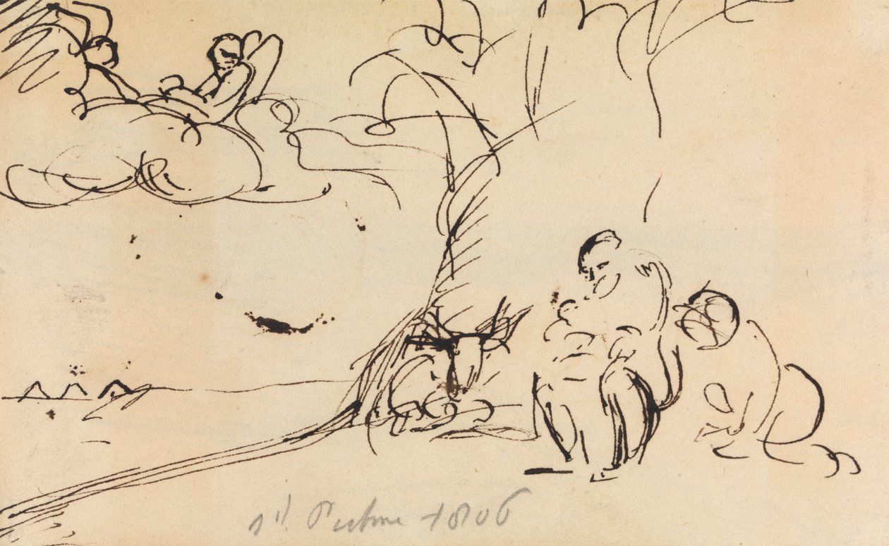 Studie van figuren zittend onder een boom door Benjamin Robert Haydon