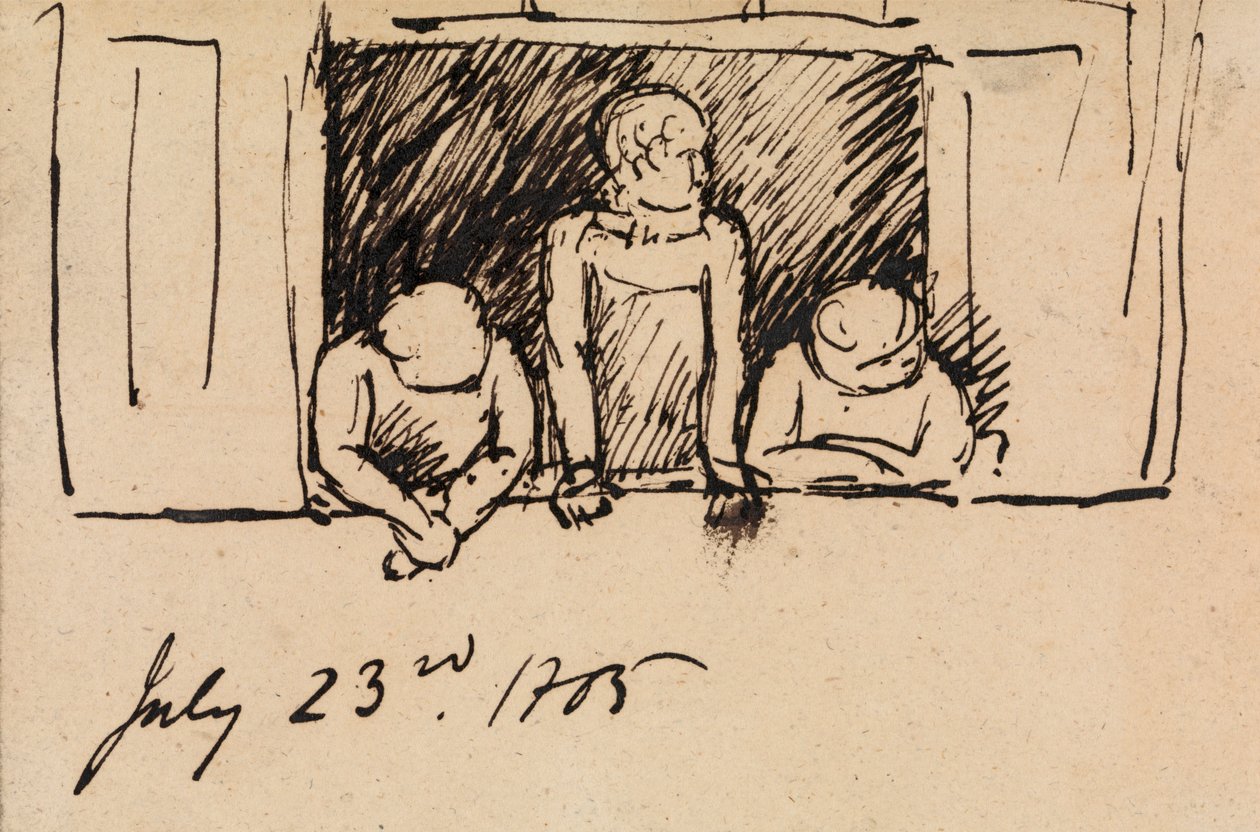 Studie van Drie Figuren, Leunend op een Vensterbank door Benjamin Robert Haydon