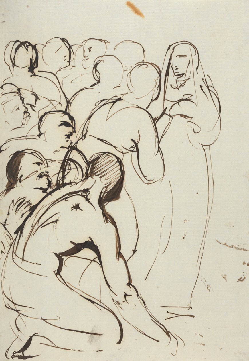 Studie van een groep figuren, knielend en staand door Benjamin Robert Haydon