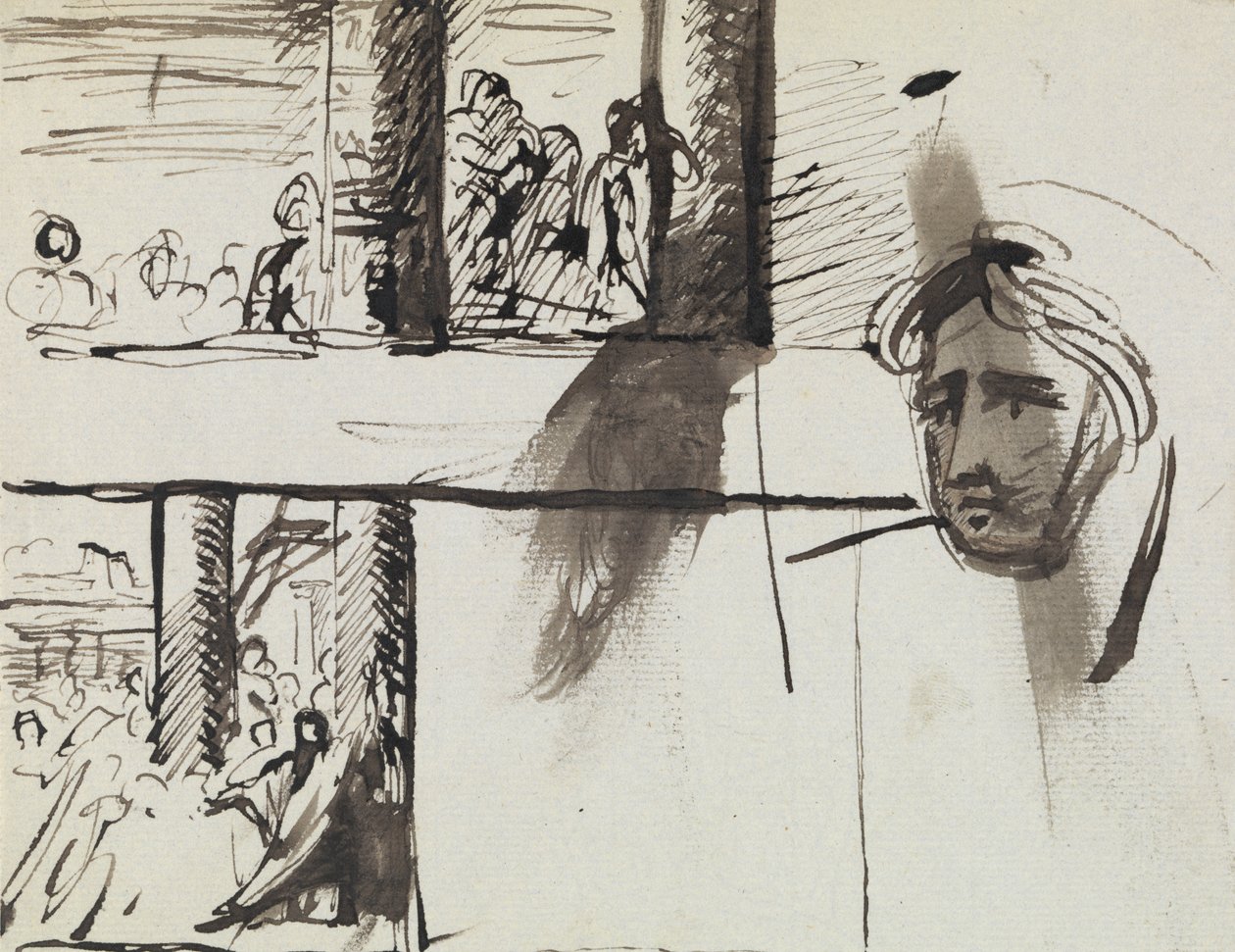 Studie van een groep figuren en een studie van een mannenhoofd door Benjamin Robert Haydon