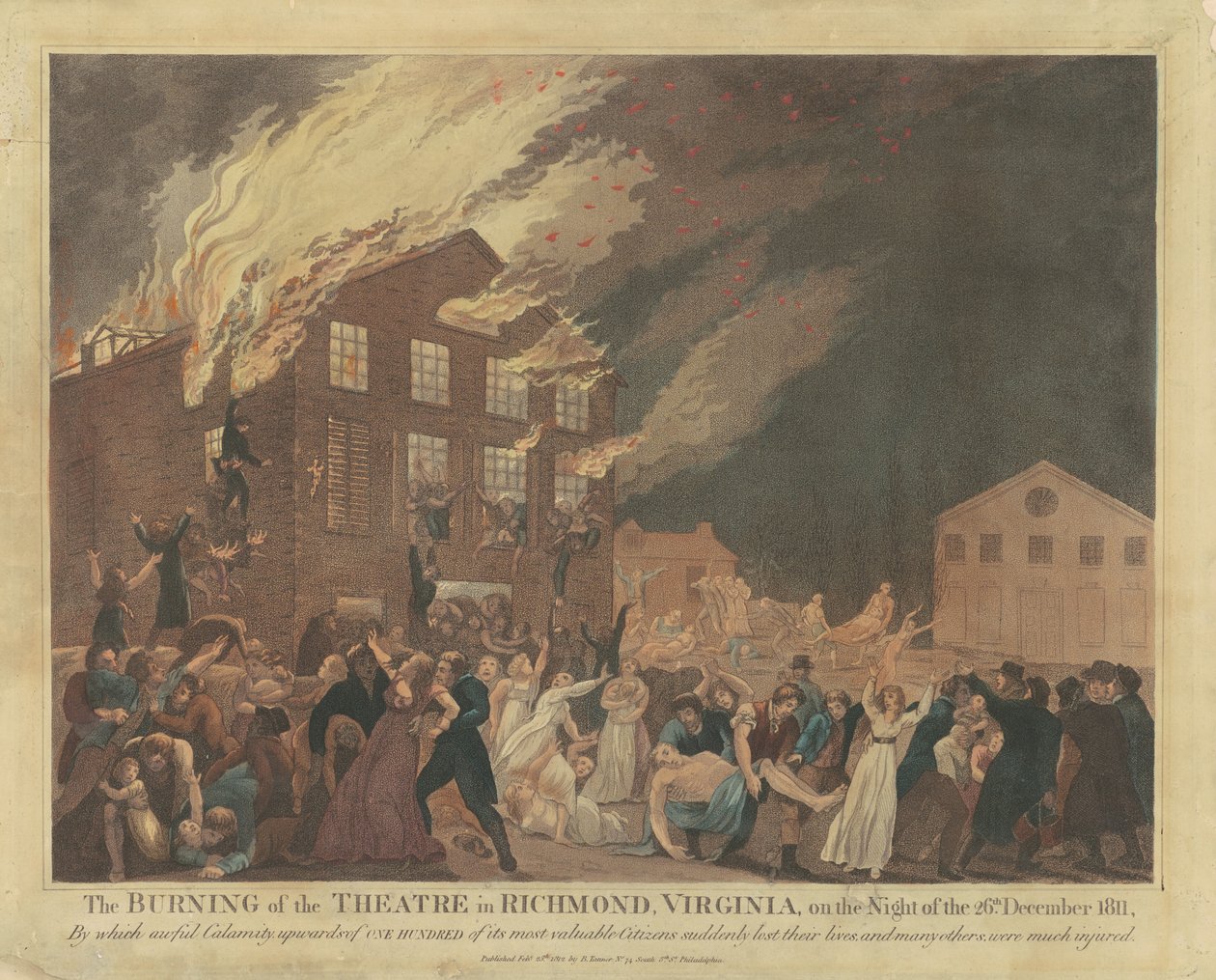 De Brand van het Theater in Richmond, Virginia door Benjamin Tanner