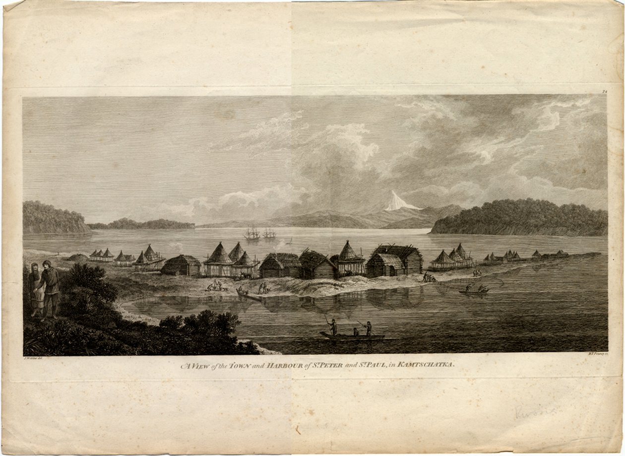 Uitzicht op de Stad en Haven van Petropavlovsk-Kamchatsky van de Reis naar de Stille Oceaan door Benjamin Thomas Pouncey