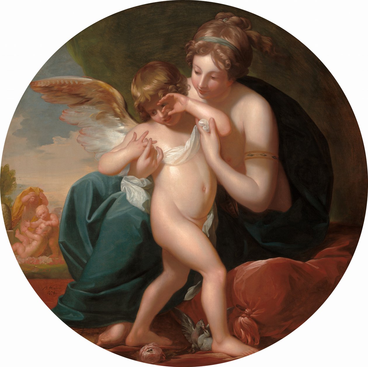 Cupido, gestoken door een Bij, wordt gekoesterd door zijn Moeder, 1774 door Benjamin West