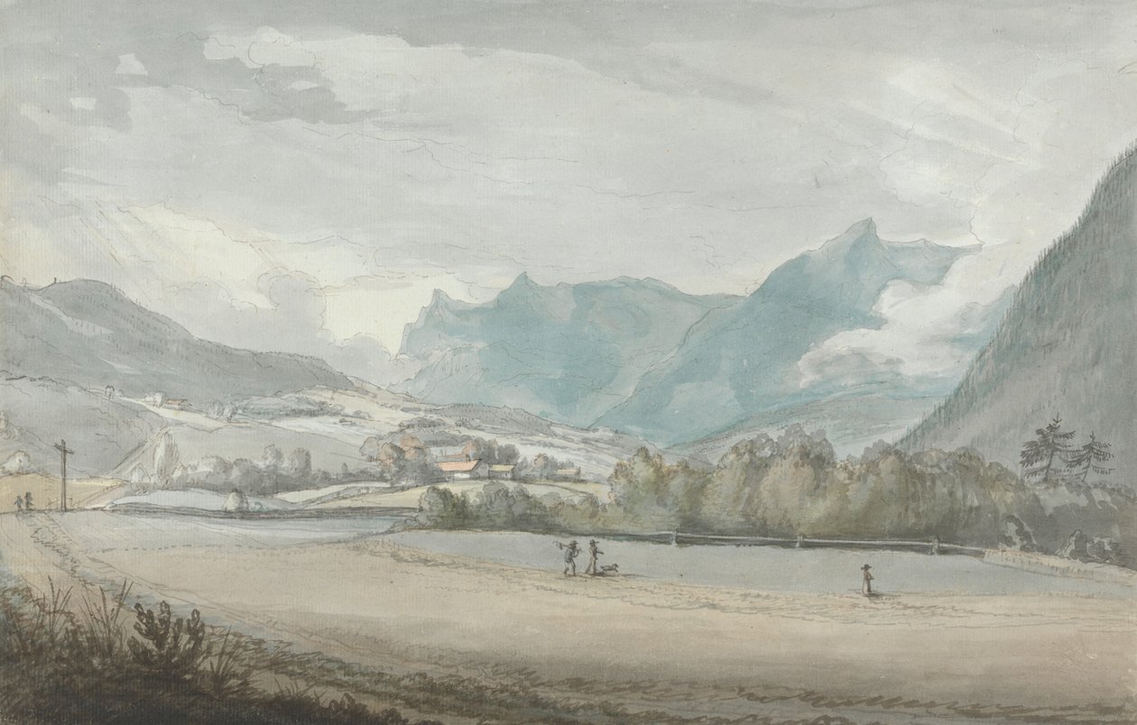 Bergachtig landschap met figuren door Benjamin West