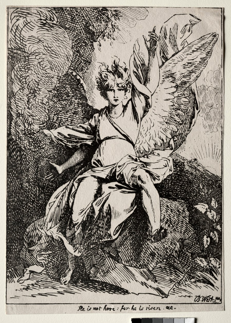 Specimens of Polyautography: De Engel bij het Graf van Christus door Benjamin West