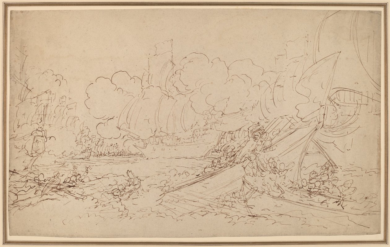 Studie voor De Slag bij La Hogue (recto) door Benjamin West