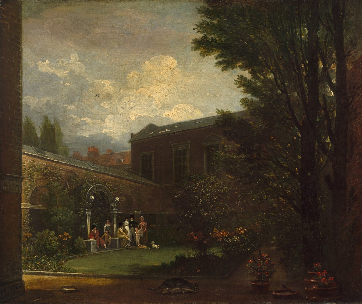 De familie West in de ateliertuin door Benjamin West