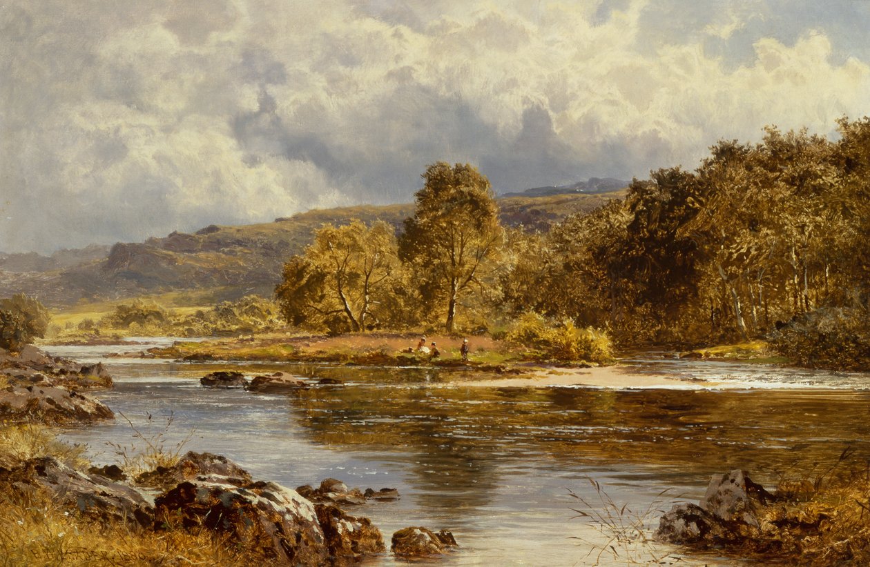 Een eiland op de Llugwy net onder Capel Curig, Noord-Wales door Benjamin Williams Leader