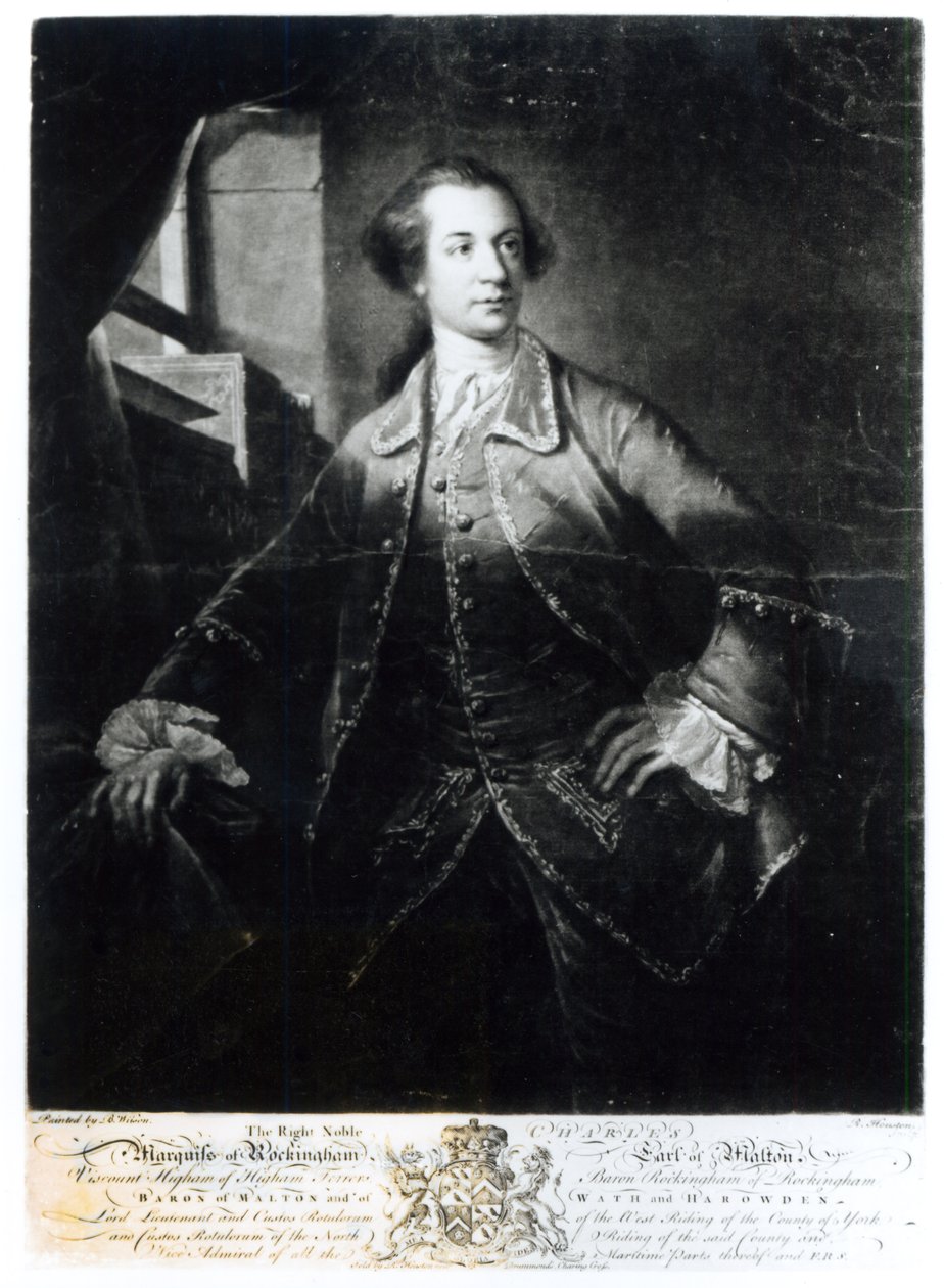 Portret van Charles Watson-Wentworth, tweede Markies van Rockingham (1730-82), gegraveerd door Richard Houston door Benjamin Wilson