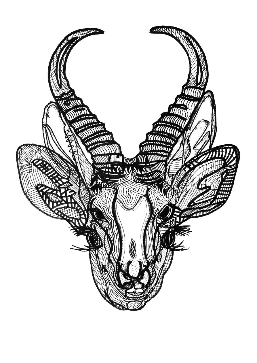 Dubbele biche, 2019 (inkt op papier) door Benoit Erwann Boucherot