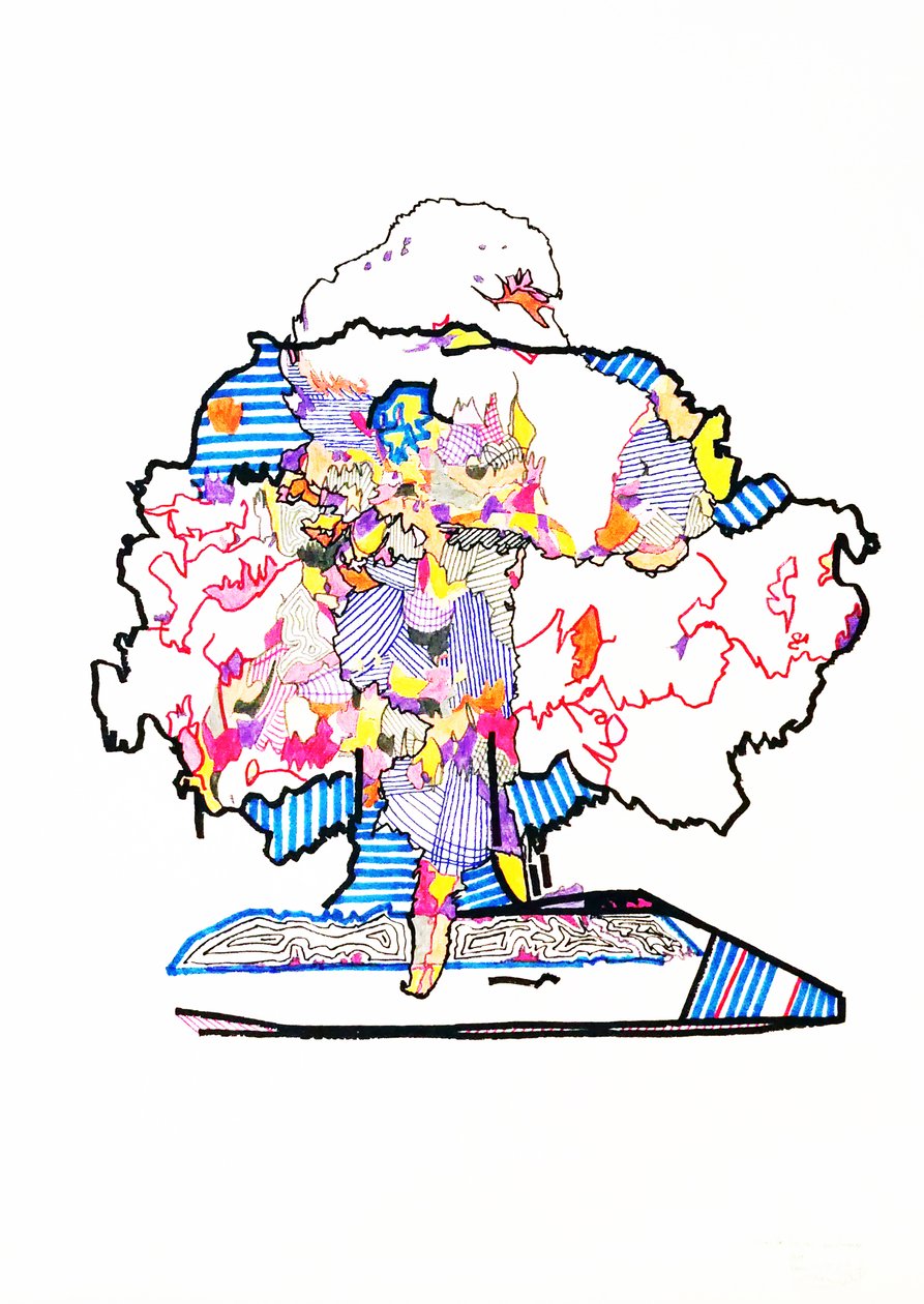 Dubbel essai atomair, 2019 (inkt op papier) door Benoit Erwann Boucherot