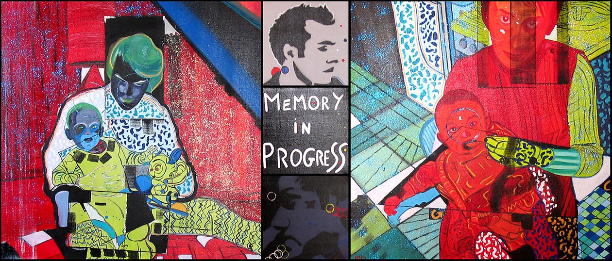 Memory in progress, 2001 (olieverf en acryl op 5 naast elkaar geplaatste doeken) door Benoit Erwann Boucherot