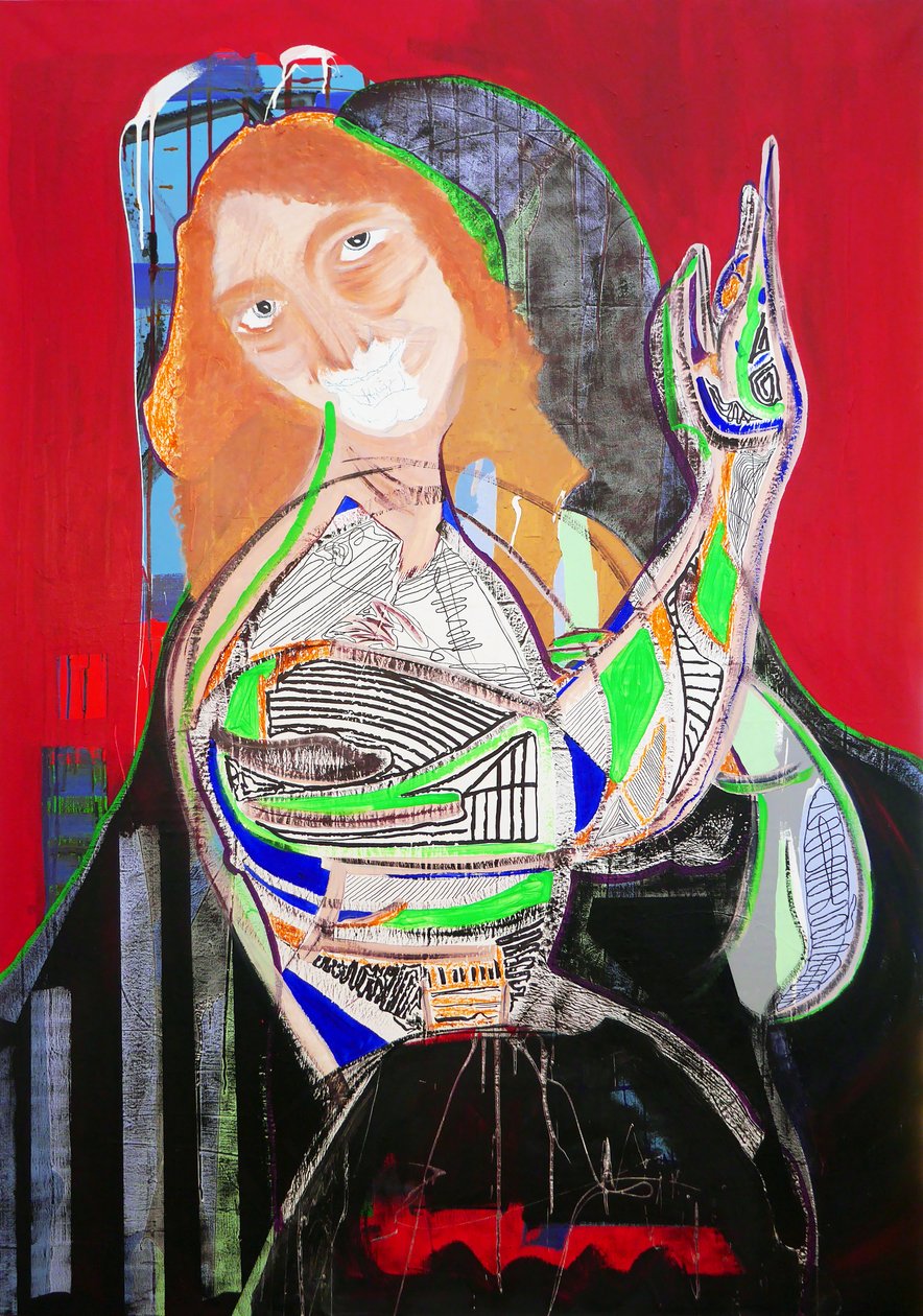 Surpeinture : Saint Jean-Baptiste, 2020 (olieverf, papier en acryl op doek) door Benoit Erwann Boucherot