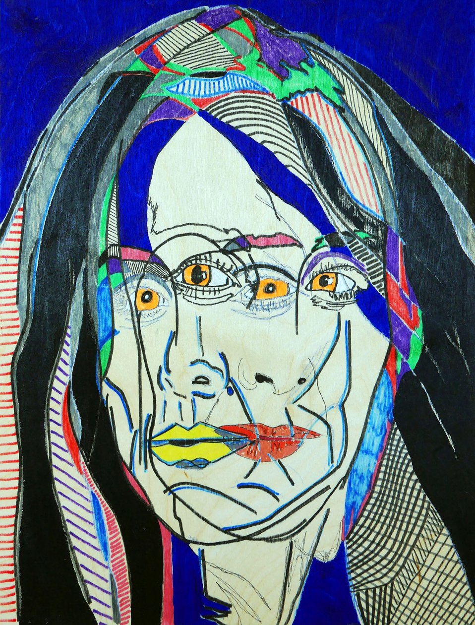 Surportret : Fanie Demeule, 2019 (olieverf en acryl op houtpaneel) door Benoit Erwann Boucherot