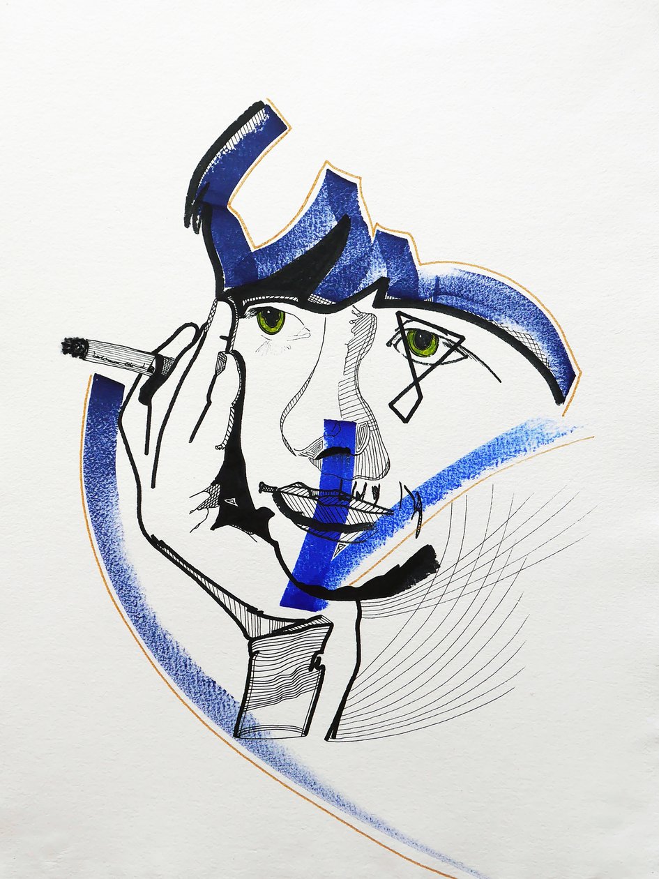 Surportret : Françoise Sagan 1, 2019 (acryl op papier) door Benoit Erwann Boucherot