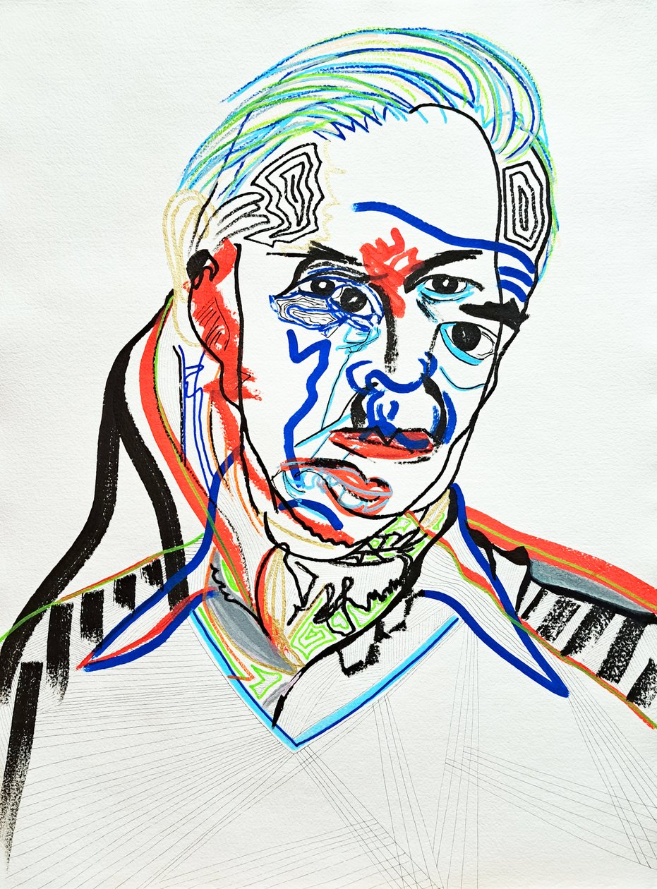 Surportret : Hans J. Wegner, 2022 (acryl op papier) door Benoit Erwann Boucherot