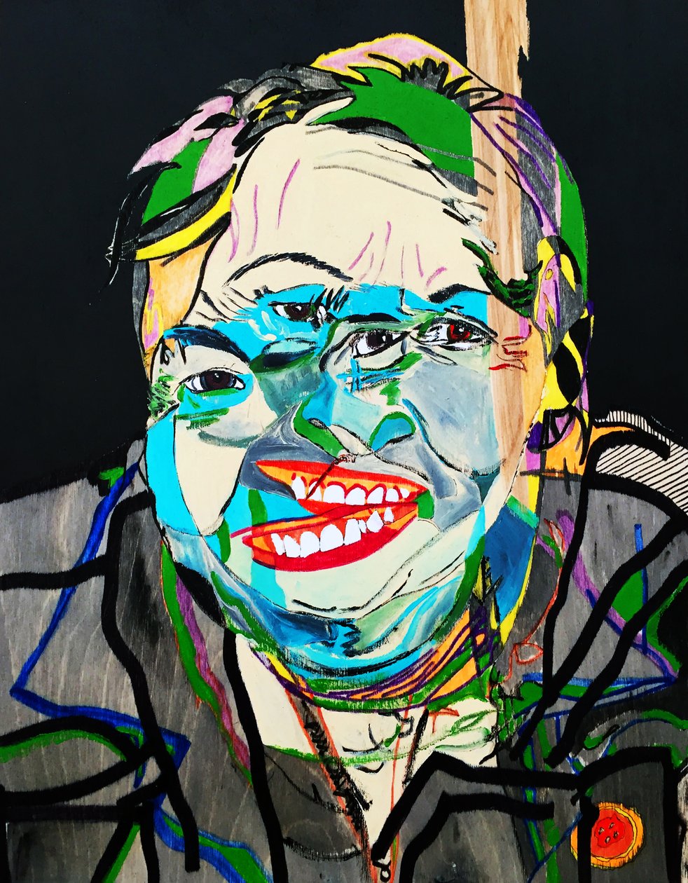 Surportret : Joséphine Bacon 2, 2021 (olieverf en acryl op houtpaneel) door Benoit Erwann Boucherot