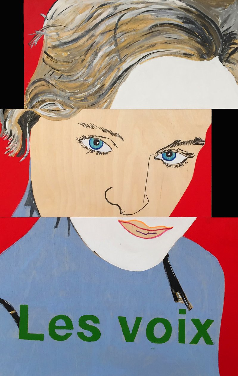 Surportret : Nelly Arcan, 2021 (olieverf en acryl op 4 naast elkaar geplaatste houten panelen) door Benoit Erwann Boucherot