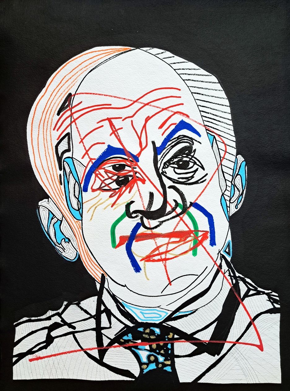 Surportret : Oscar Niemeyer, 2022 (acryl op papier) door Benoit Erwann Boucherot