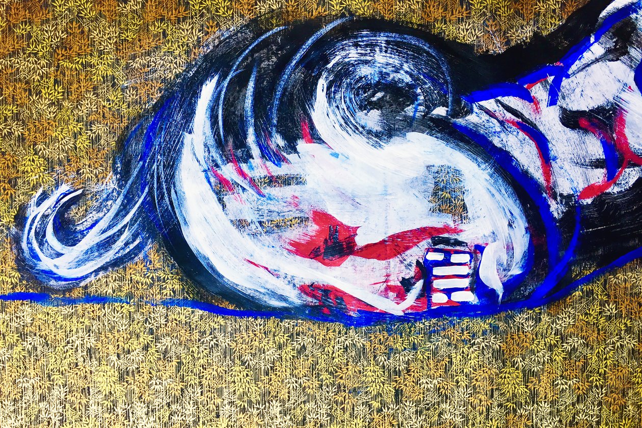 Surportrait japonais 2, 2020 (acryl op gezeefdrukt Japans papier) door Benoit Erwann Boucherot