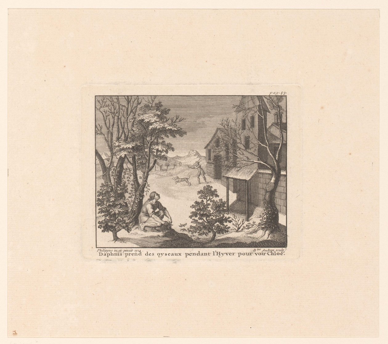 Daphnis op vogeljacht in de winter door Benoît Audran (I)