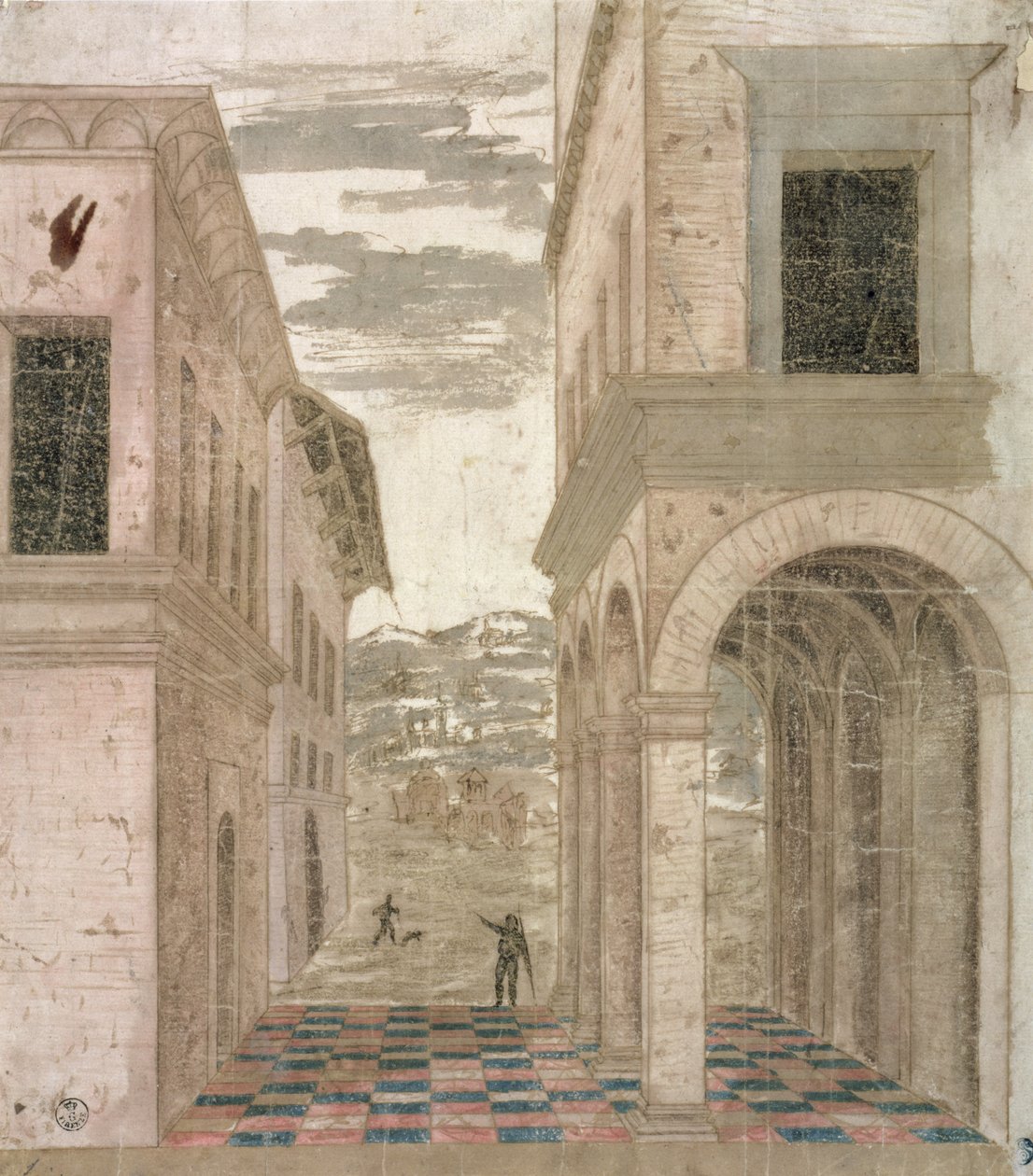 Architectonische Capriccio, een studie in perspectief door Benozzo di Lese di Sandro Gozzoli