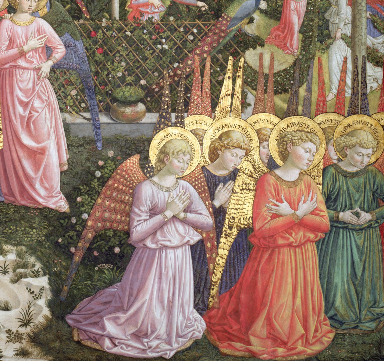 Engelen in een hemels landschap, de linkerwand van de apsis, uit de cyclus van de Reis van de Wijzen in de kapel c.1460 (detail) door Benozzo di Lese di Sandro Gozzoli