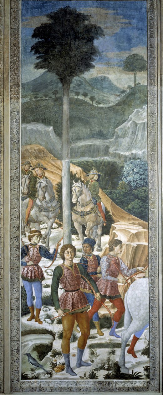 Gelederde boogschutters, detail uit de Reis der Koningen-cyclus in de kapel, ca.1460 (fresco) door Benozzo di Lese di Sandro Gozzoli
