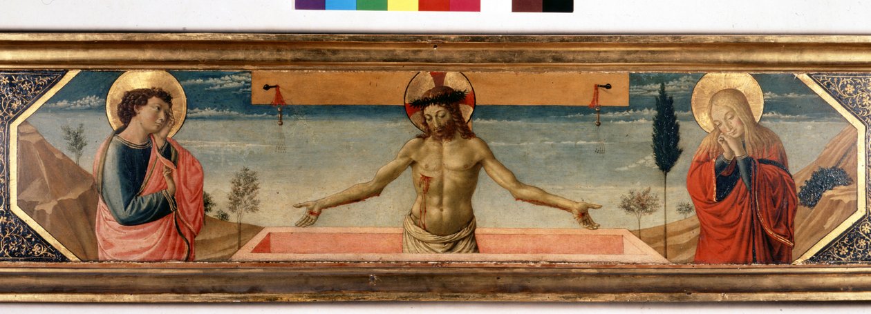 Predelle met Christus in pietà en heiligen. Schilderij van Gozzoli Benozzo (1420 - 1497) (detail) door Benozzo di Lese di Sandro Gozzoli