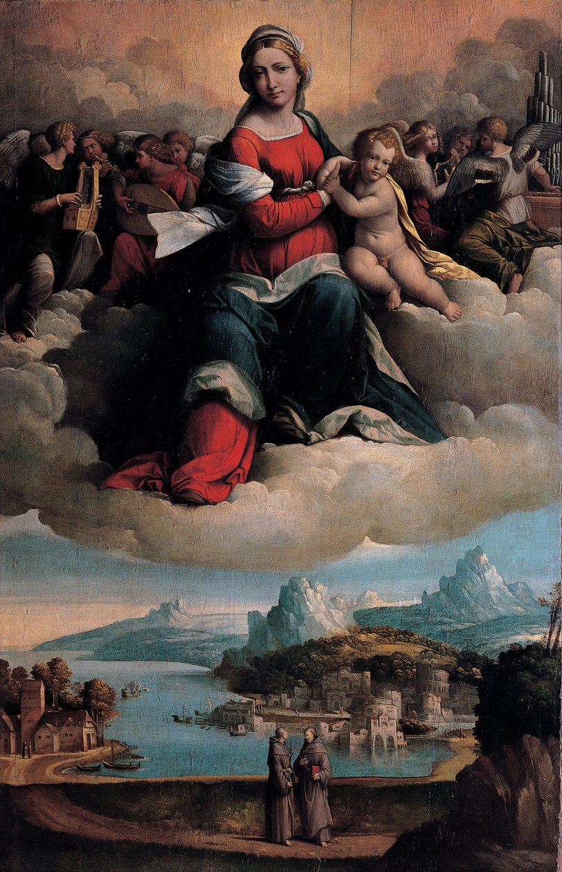 Madonna en Kind in glorie met de heiligen Antonius van Padua en Franciscus, 1530 door Benvenuto Tisi da Garofalo