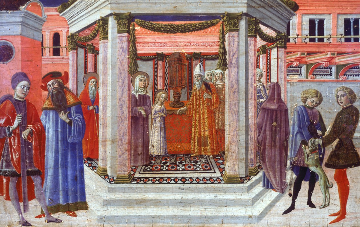 Presentatie van Maria in de Tempel (detail) door Benvenuto di Giovanni