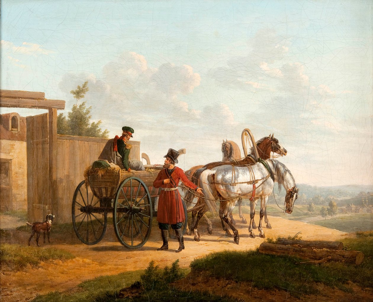 Ingang van een boerderij in Rusland door Bernard Edouard Swebach