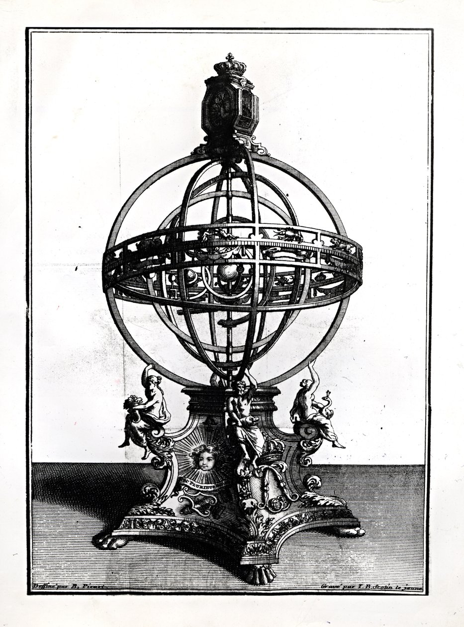 Een armillairsfeer van het Copernicaanse systeem, gegraveerd door Gerard Jean Baptiste Scotin door Bernard Picart