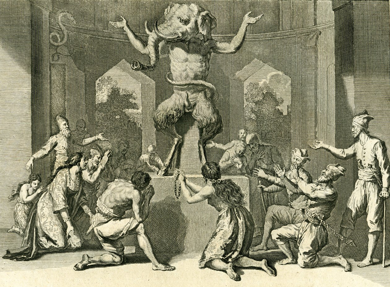 Mensen van Ceylon die de god Ganesh aanbidden, schenker van wijsheid, gezondheid en rijkdom, 1729 door Bernard Picart