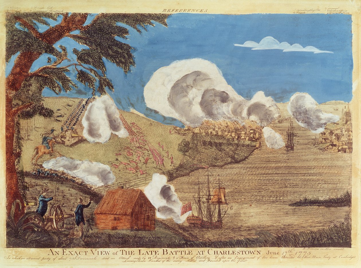 Een exact beeld van de late Slag bij Charlestown op 17 juni 1775 door Bernard Romans