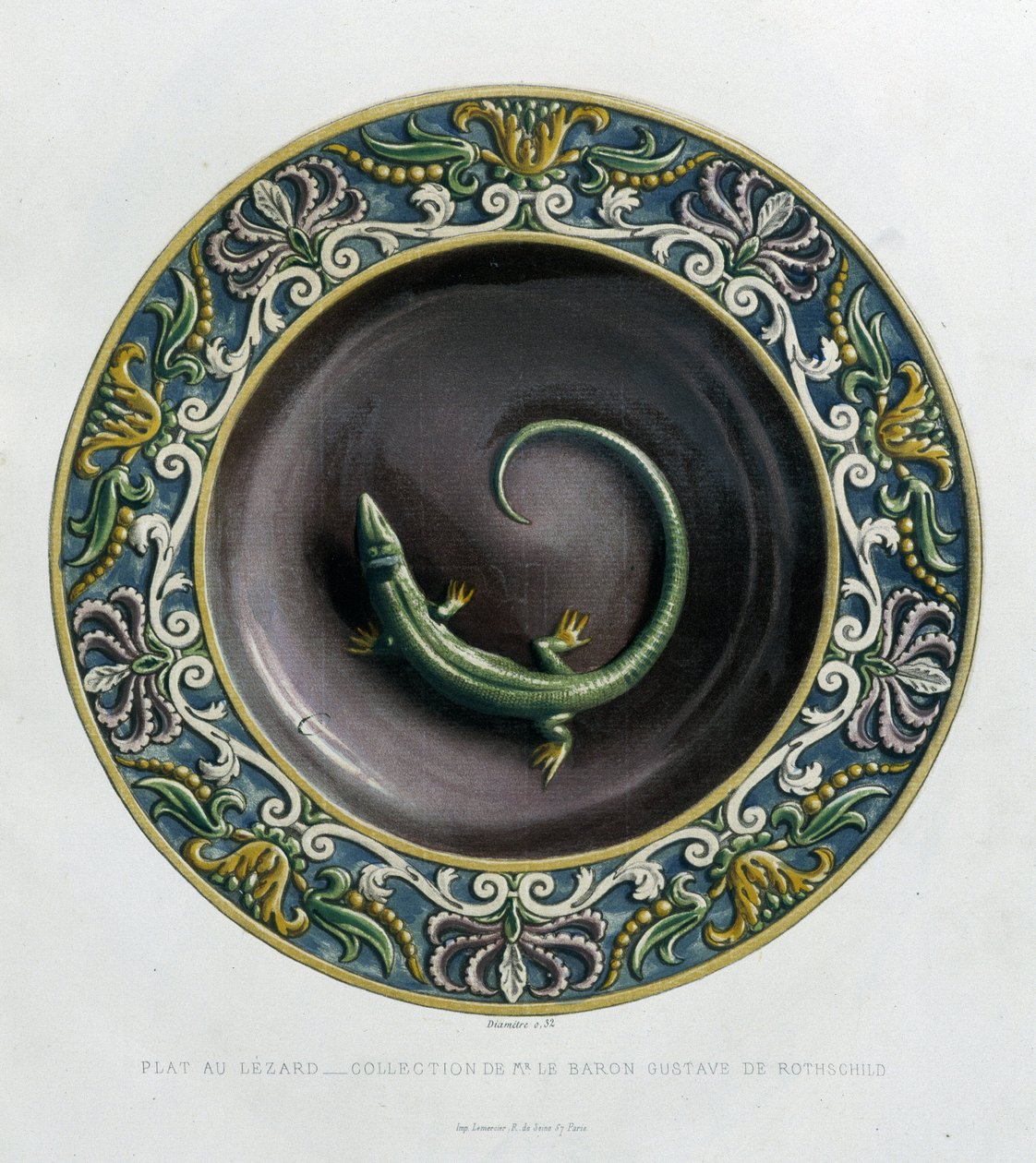 Plaat met hagedis - Keramische plaat, in "The work of Bernard Palissy" door C. Delange en C. Borneman, Parijs door Bernard (after) Palissy