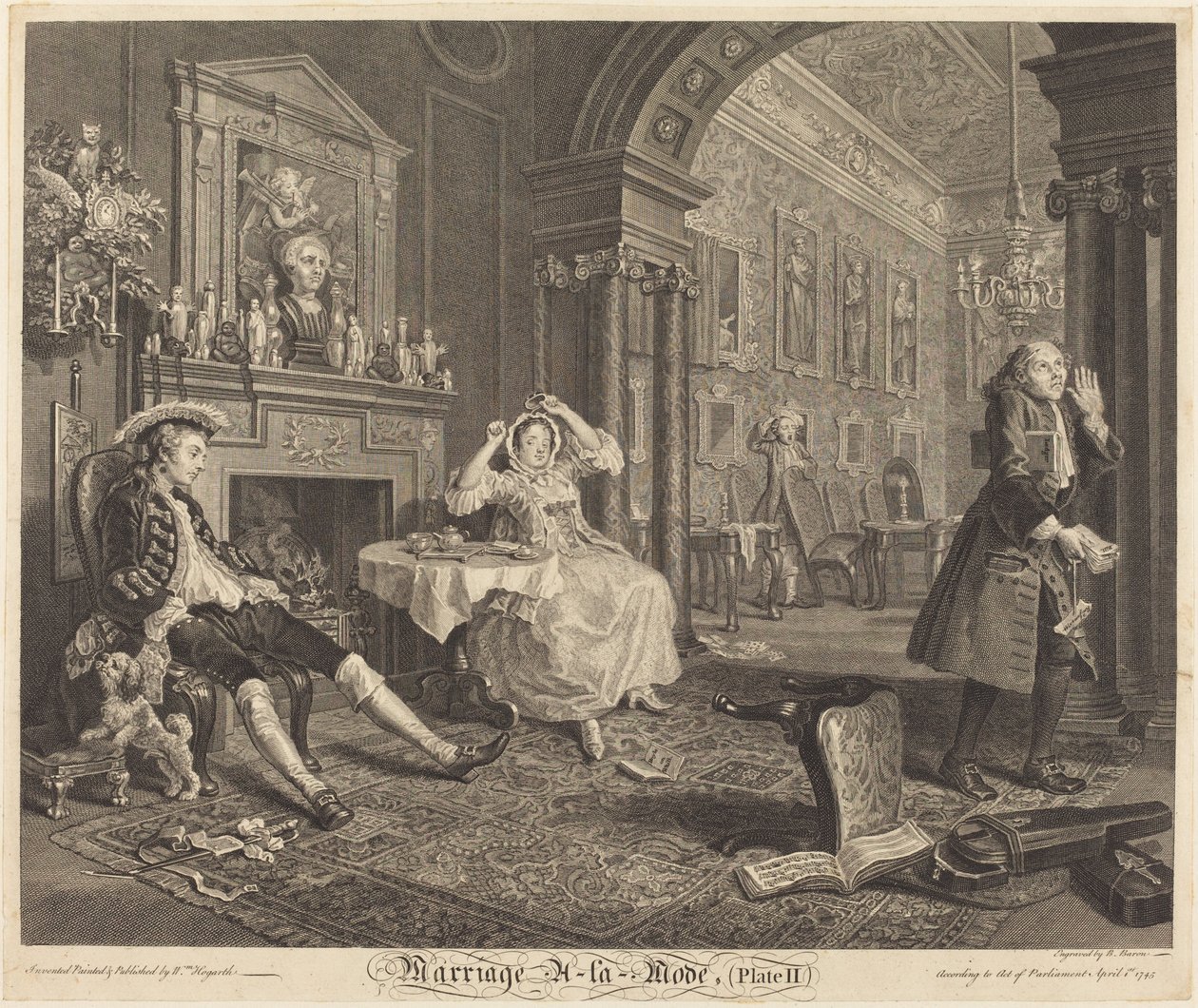 Huwelijk à la Mode: pl. 2 door Bernard Baron after William Hogarth