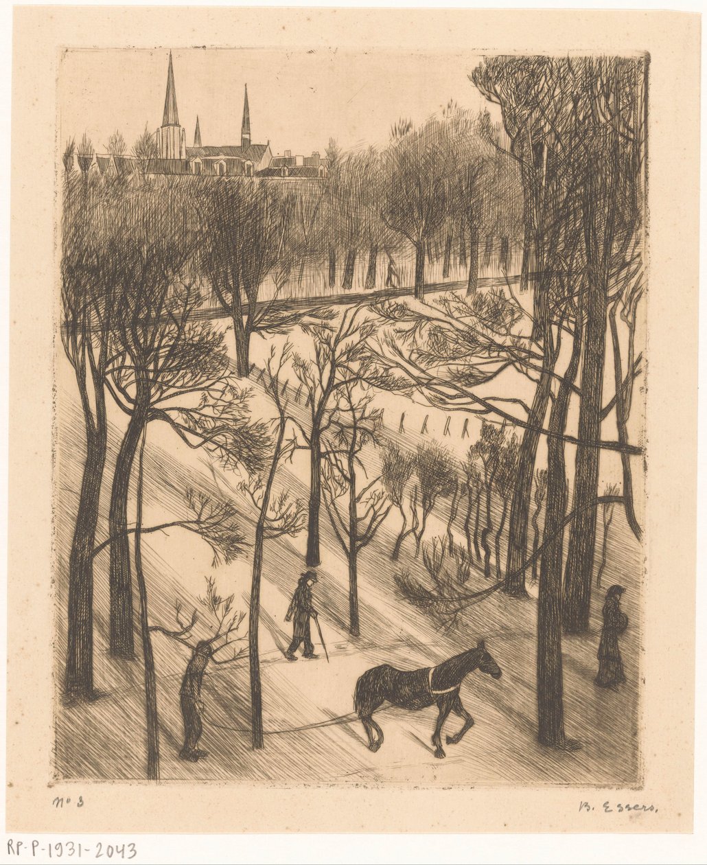 Vondelpark in de winter door Bernard Essers (signed by artist)