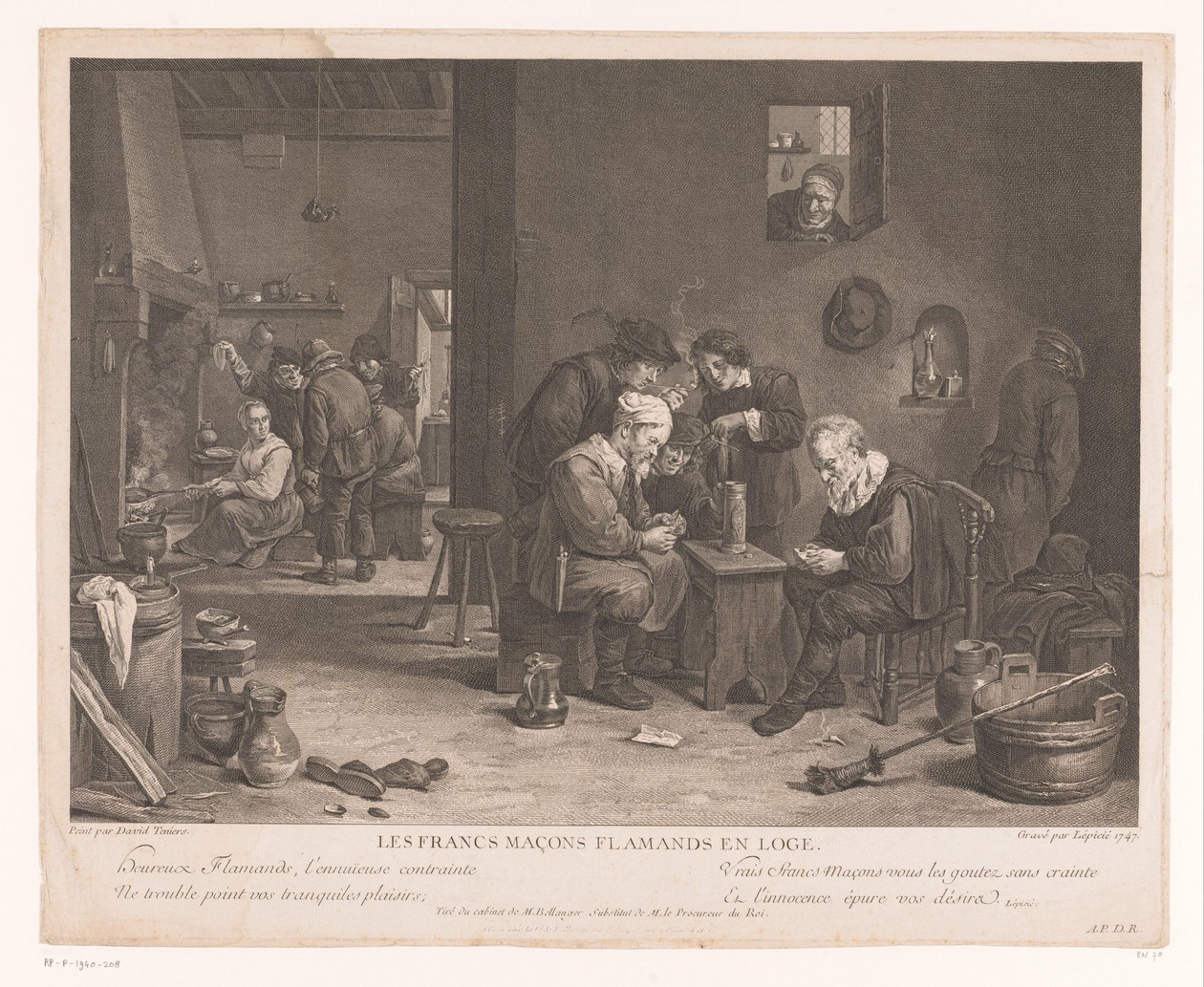 Herberginterieur met kaartspelende figuren door Bernard François Lépicié