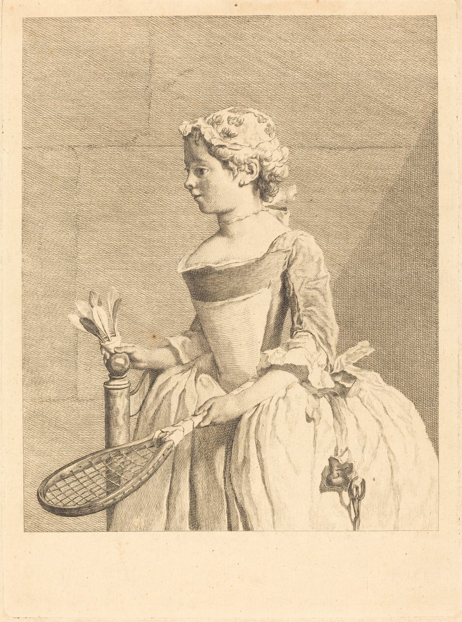 Jong meisje aan het stuur (Jong meisje met de raket) door Bernard Lépicié after Jean Siméon Chardin