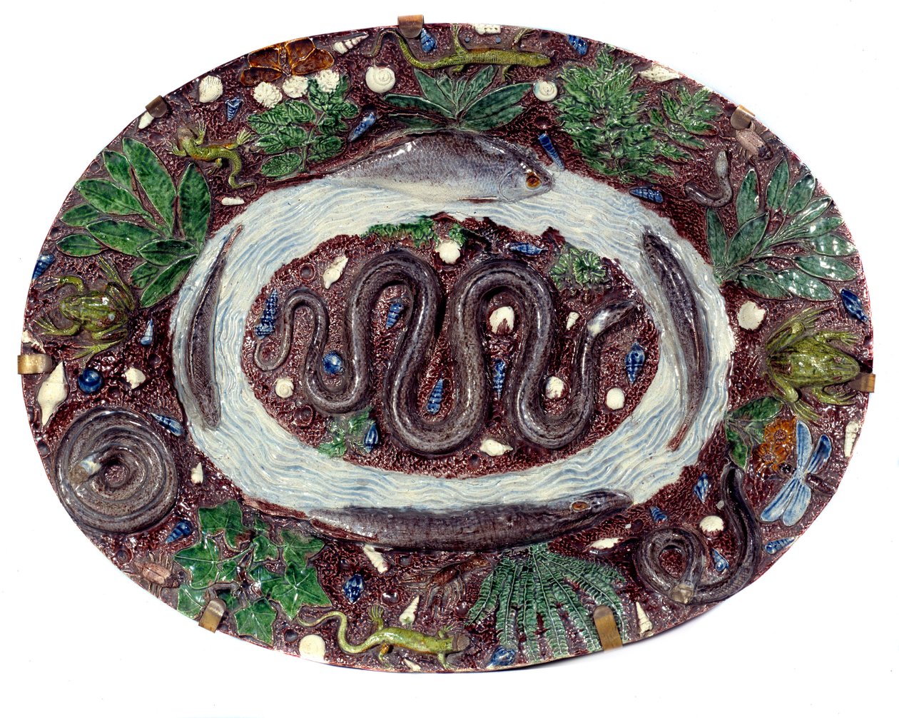 Faience schaal met slangen en amfibieën door Bernard Palissy