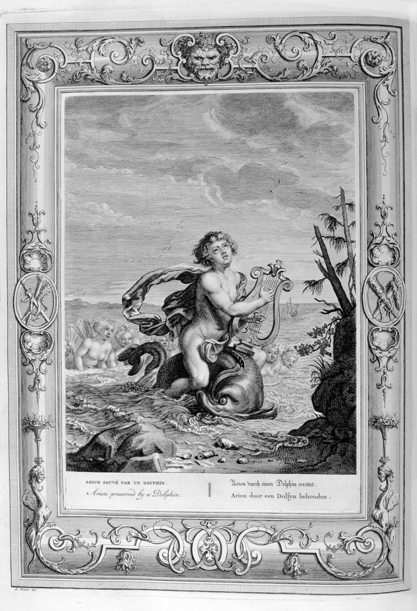 Arion gered door een dolfijn, 1733 door Bernard Picart