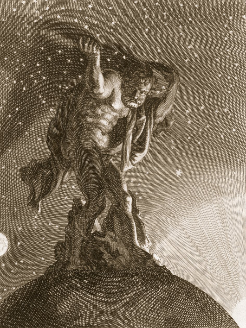 Atlas Ondersteunt de Hemel op zijn Schouders, 1731 door Bernard Picart