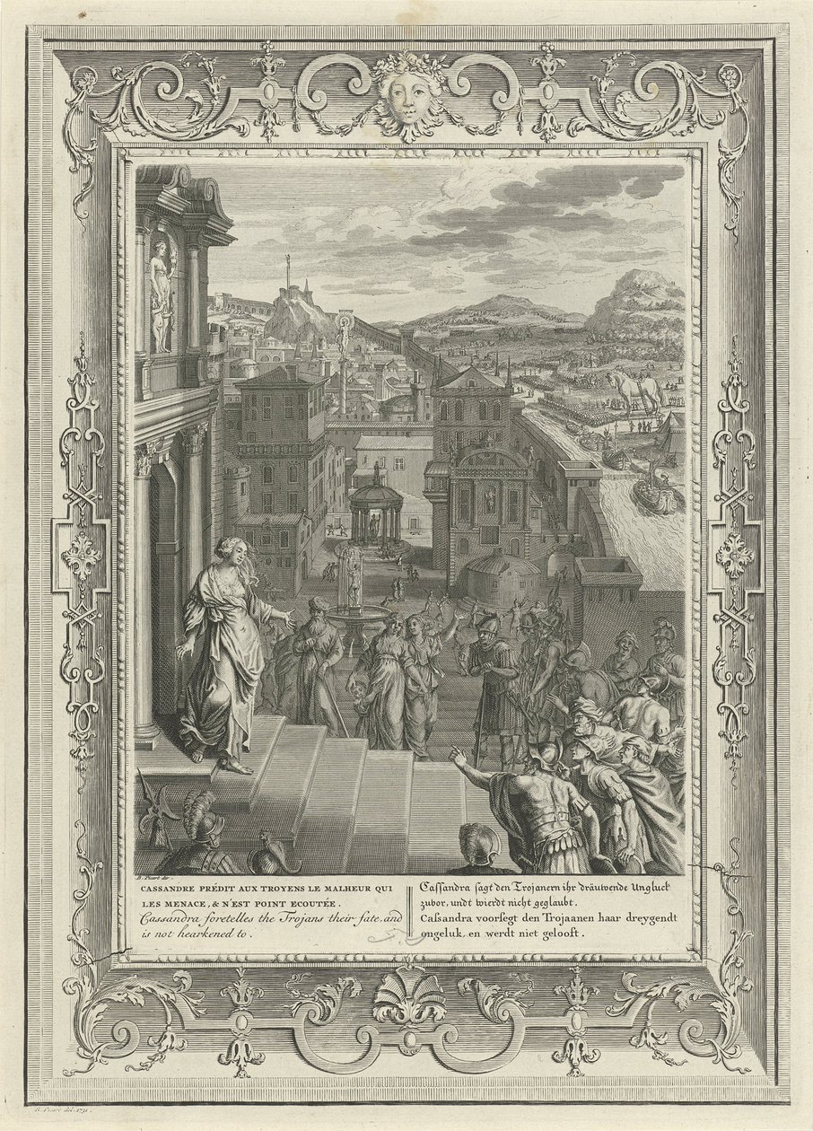Cassandra voorspelt de val van Troje, 1731 door Bernard Picart