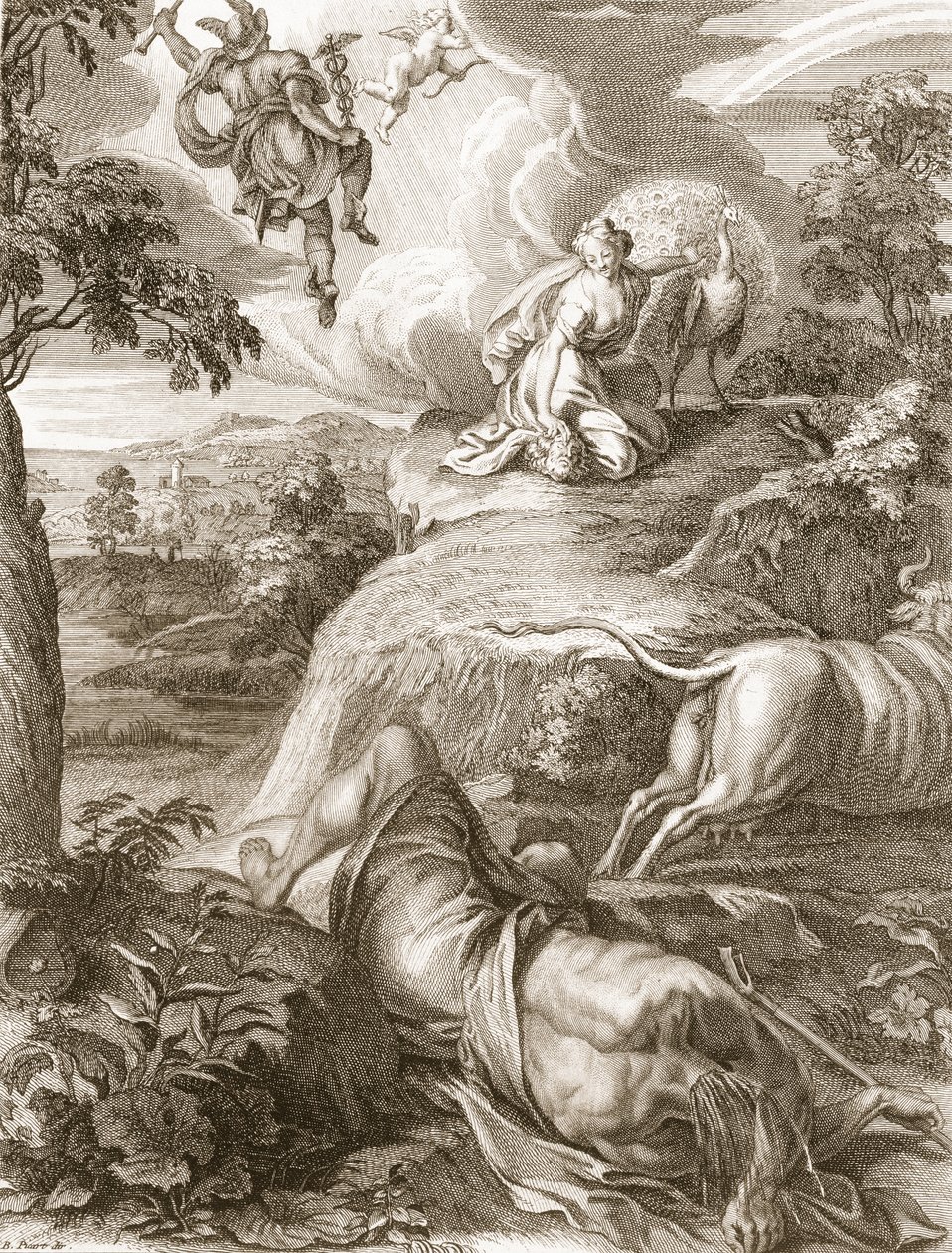 Io verandert in een koe: Mercurius snijdt het hoofd van Argus af door Bernard Picart