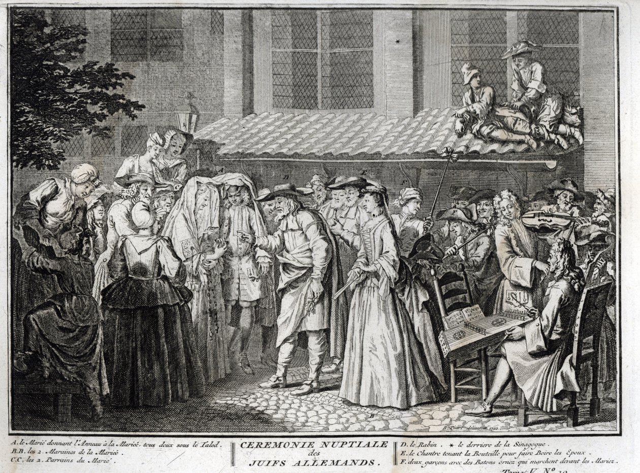 Joodse bruiloft in de Joods-Duitse gemeenschap, gravure uit 