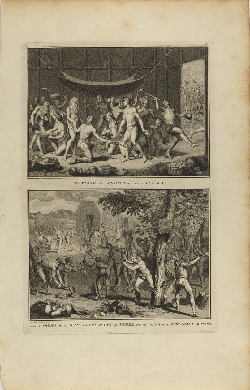 Bruiloft van de Panamese indianen/Parens en vrienden... door Bernard Picart