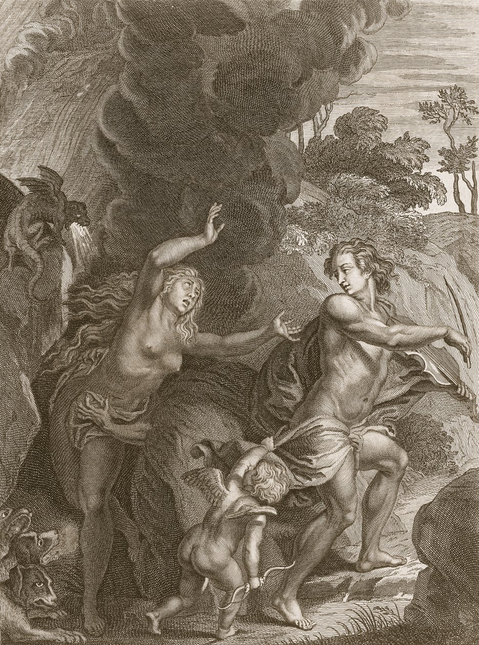 Orpheus, die Eurydice uit de Hel Leidt, Kijkt Achterom en Verliest Haar Voor Altijd, 1731 door Bernard Picart