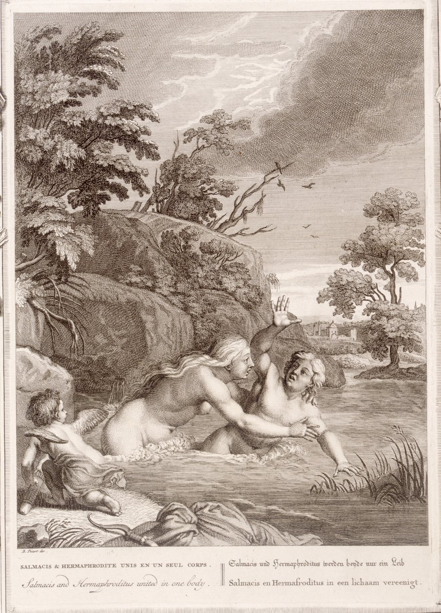 Salmacis en Hemaphroditus Verenigd in Eén Lichaam, 1731 door Bernard Picart